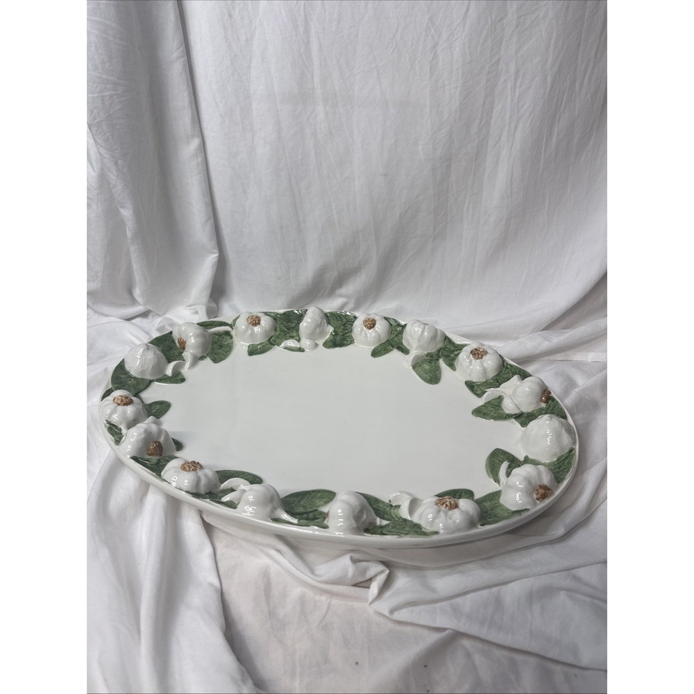 VTG Intrada Italy Aglio Garlic Ceramic Platter Hand Painted Majolica Oval 19"